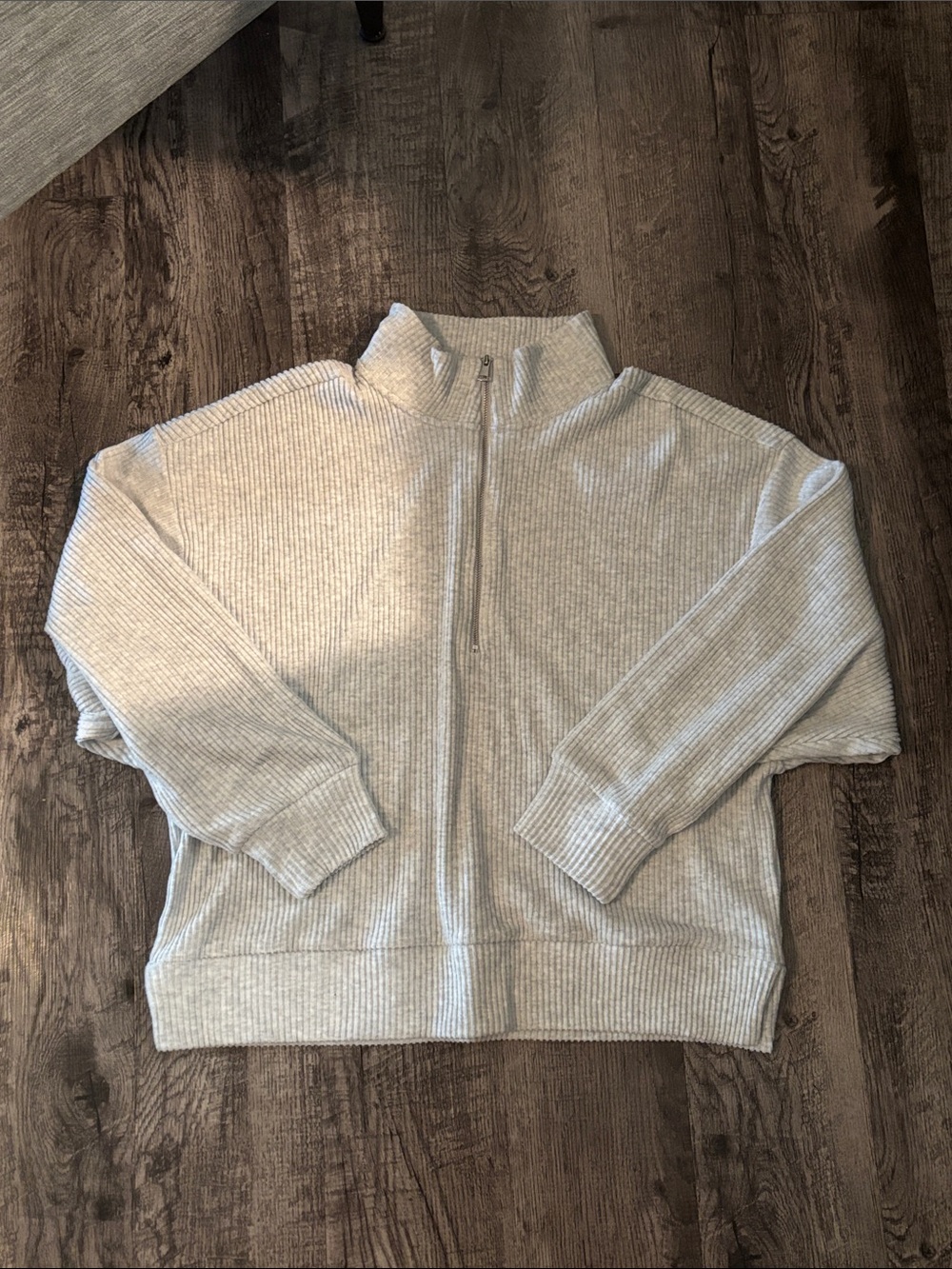 Abercrombie & Fitch Ribbed Half-Zip Lounge Sweatshirt - Grey - Size Small/Medium